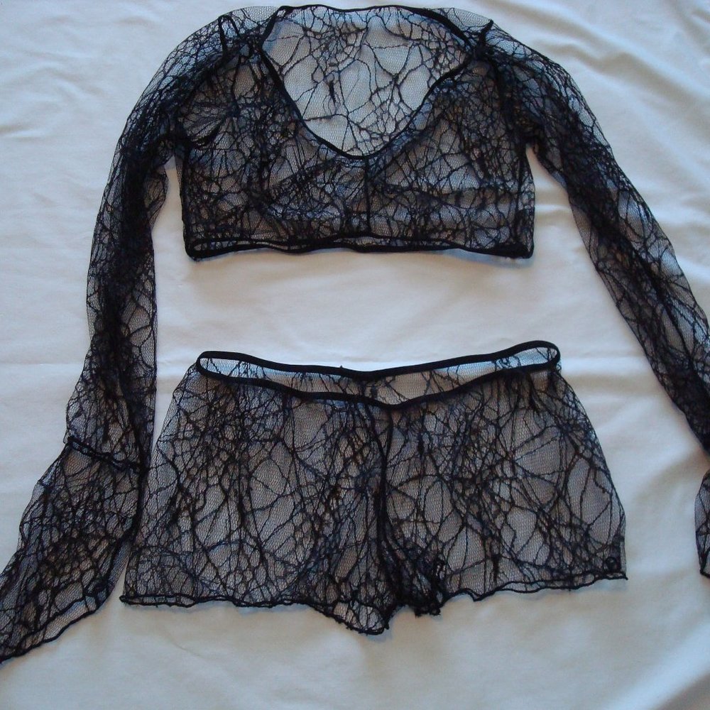 Black spider web top/shorts